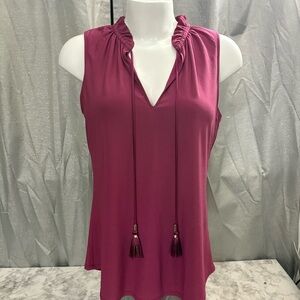 White House Black Market Maroon Tie Front Ruffled Blouse